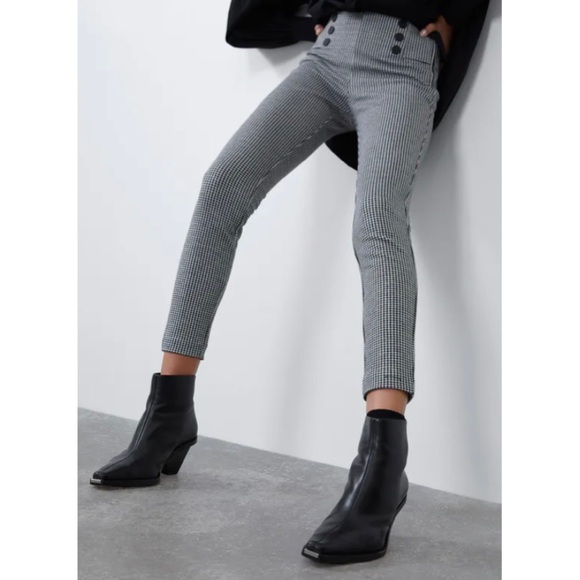 Zara Pants - Zara | Black & White Checkered Print High Rise Leggings Skinny Leg Pants